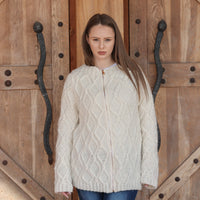 One available in size 2XL , Baby Alpaca Cardigan, Hand Knit Cable Zip Sweater T2210