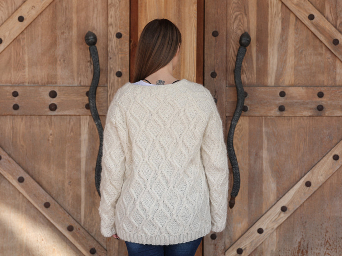 One available in size 2XL , Baby Alpaca Cardigan, Hand Knit Cable Zip Sweater T2210