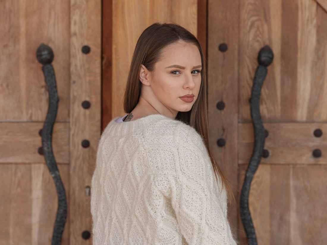 One available in size 2XL , Baby Alpaca Cardigan, Hand Knit Cable Zip Sweater T2210