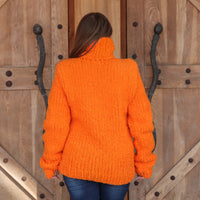 One available in size 2XL, Neon Orange Turtleneck Sweater ,Boucle Alpaca Wool  T2214