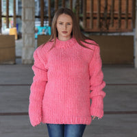 One available in size 4XL, Alpaca Wool Crewneck  Sweater, Hand Knit Boucle Knit T2212