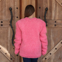 Alpaca Wool Sweater, Hand Knit Boucle Knit, Neon Pink Crewneck, Chunky Relaxed Fit T2212