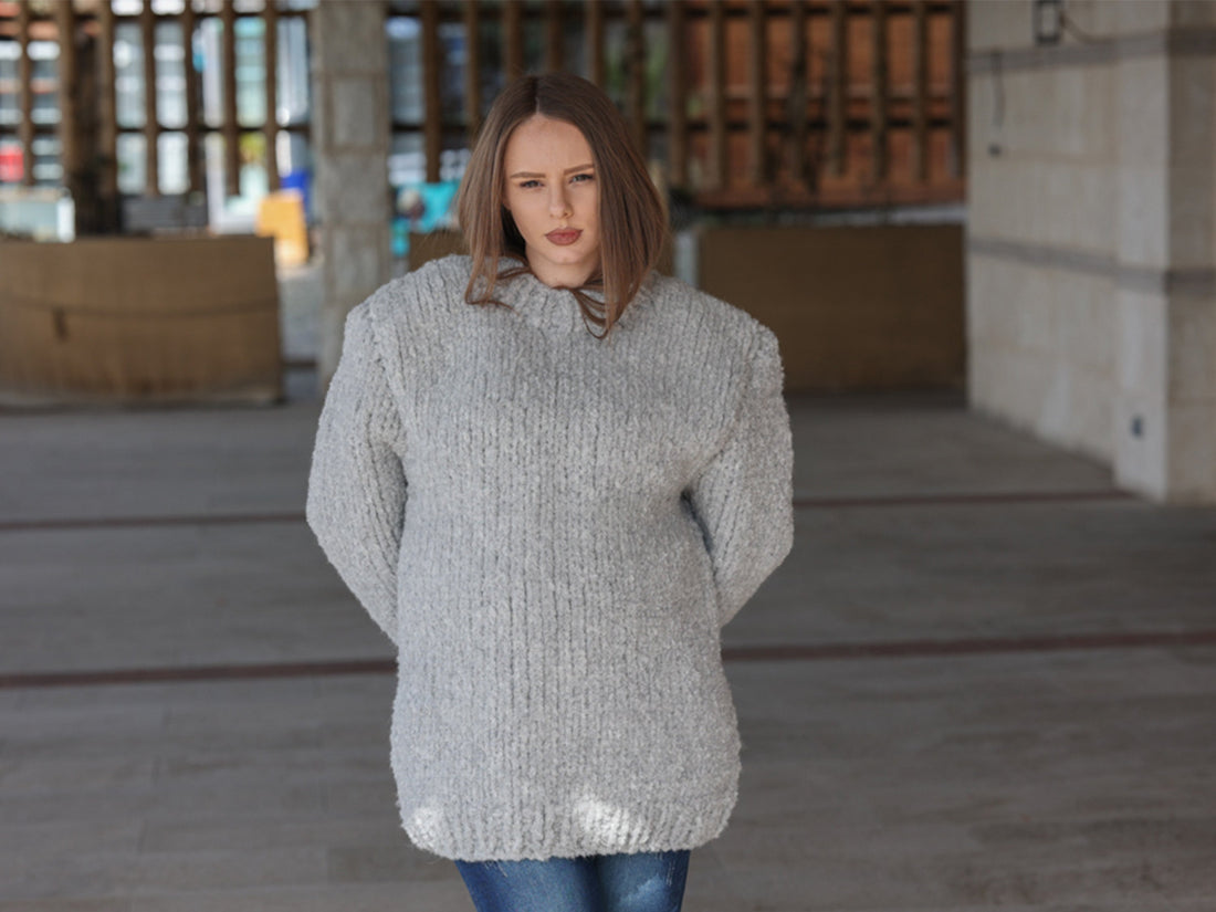 One available in size 4XL, Alpaca Wool Crewneck Sweater, Hand Knit Boucle Knit T2211