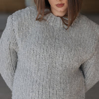 Alpaca Wool Sweater, Hand Knit Boucle Knit, Chunky Crewneck, Grey Relaxed Fit T2211