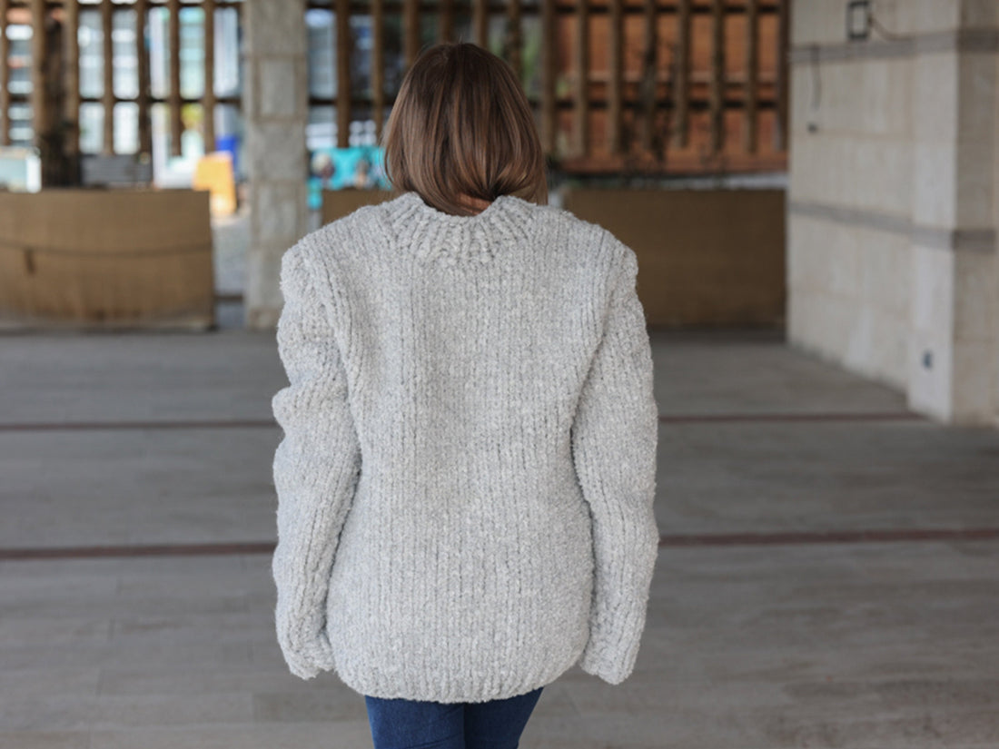 One available in size 4XL, Alpaca Wool Crewneck Sweater, Hand Knit Boucle Knit T2211