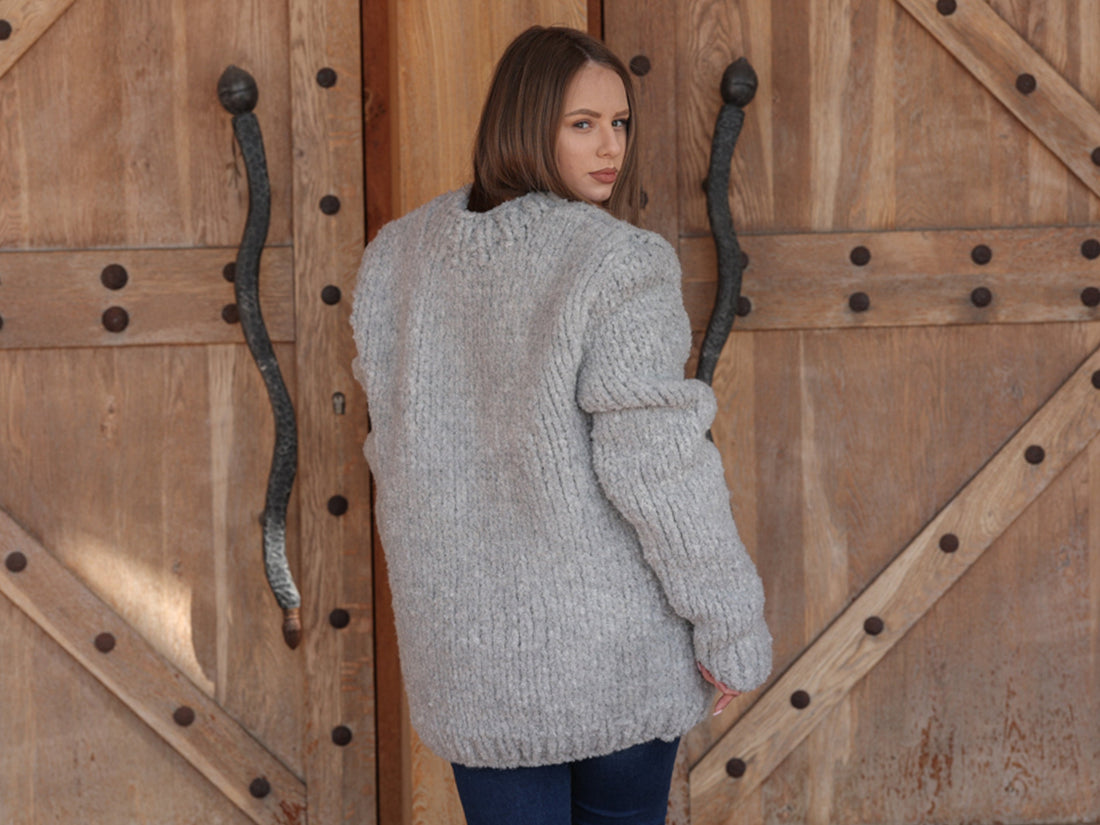 One available in size 4XL, Alpaca Wool Crewneck Sweater, Hand Knit Boucle Knit T2211