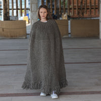 Wool Poncho, English Rib Cape, Fringe Hem Wrap T2205