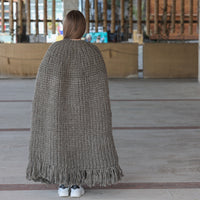 Wool Poncho, English Rib Cape, Fringe Hem Wrap T2205