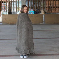 Wool Poncho, English Rib Cape, Fringe Hem Wrap T2205
