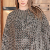 Wool Poncho, English Rib Cape, Fringe Hem Wrap T2205