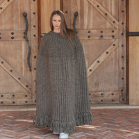 Wool Poncho, English Rib Cape, Fringe Hem Wrap T2205