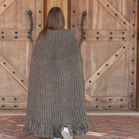 Wool Poncho, English Rib Cape, Fringe Hem Wrap T2205