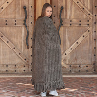 Wool Poncho, English Rib Cape, Fringe Hem Wrap T2205