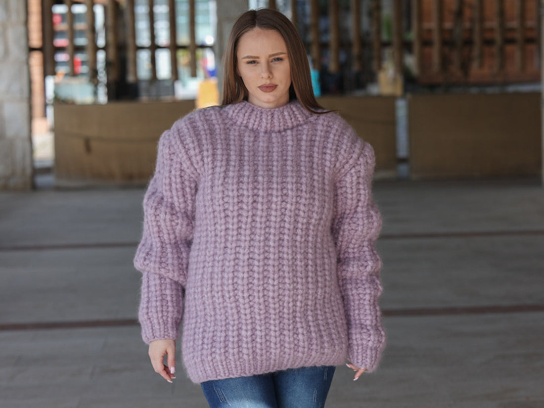 One available in size 6XL, Suri Alpaca Sweater, Chunky Knit, Hand Knitted Crewneck  T2220