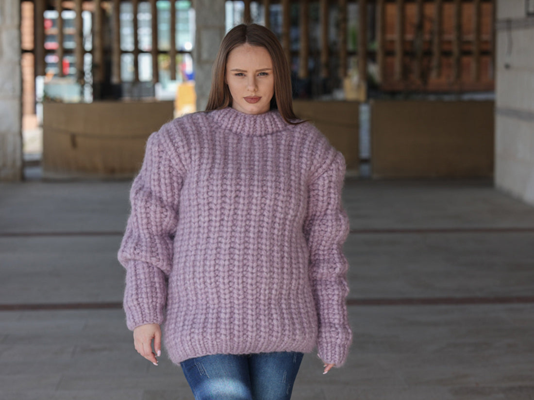 One available in size 6XL, Suri Alpaca Sweater, Chunky Knit, Hand Knitted Crewneck  T2220