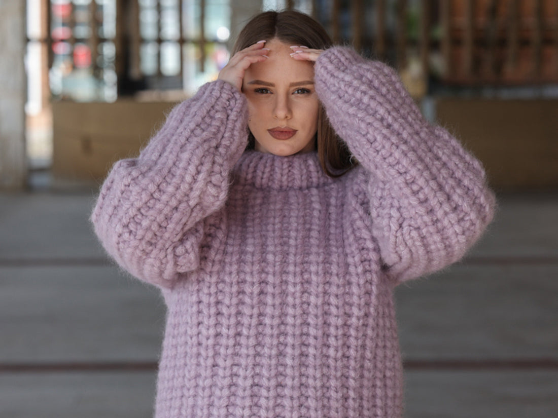 One available in size 6XL, Suri Alpaca Sweater, Chunky Knit, Hand Knitted Crewneck  T2220