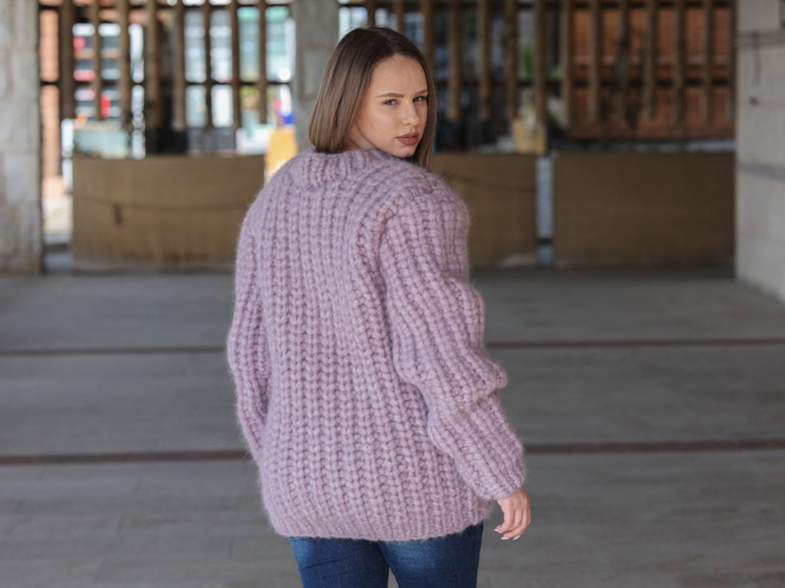 One available in size 6XL, Suri Alpaca Sweater, Chunky Knit, Hand Knitted Crewneck  T2220