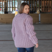 Purple Alpaca Sweater, 30 Strand English Rib Knit, Hand Knitted Fluffy Texture T2220