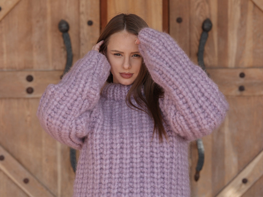 One available in size 6XL, Suri Alpaca Sweater, Chunky Knit, Hand Knitted Crewneck  T2220