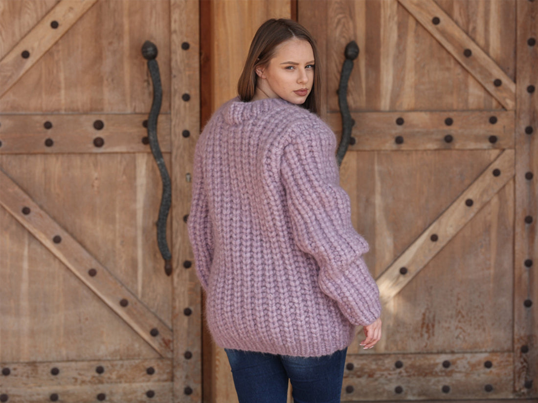 One available in size 6XL, Suri Alpaca Sweater, Chunky Knit, Hand Knitted Crewneck  T2220