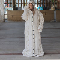 Long Wool Cardigan, Cable Knit Duster, Hand Knit Button Front T2207
