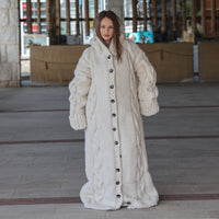 Long Wool Cardigan, Cable Knit Duster, Hand Knit Button Front T2207