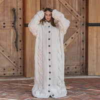Long Wool Cardigan, Cable Knit Duster, Hand Knit Button Front T2207