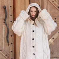 Long Wool Cardigan, Cable Knit Duster, Hand Knit Button Front T2207