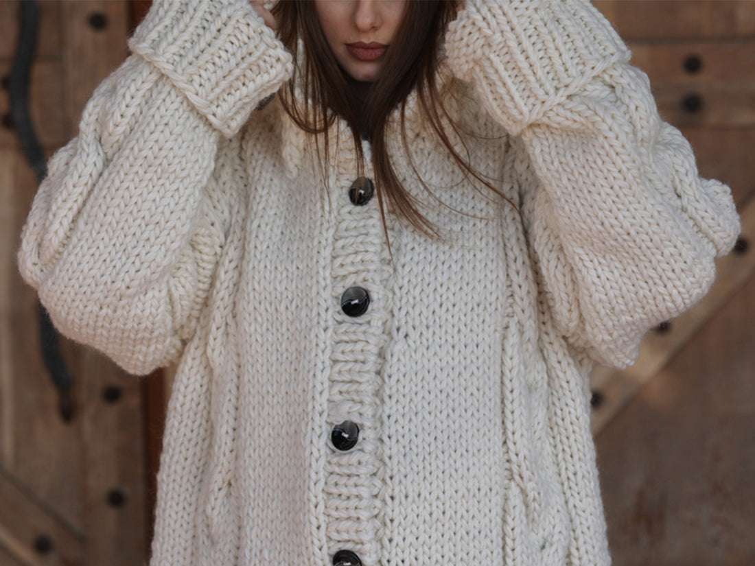 Long Wool Cardigan, Cable Knit Duster, Hand Knit Button Front T2207