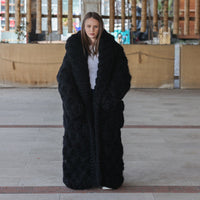 25-Strand Mohair Cardigan with Oversized Collar and Honeycomb Knit Coat T2206