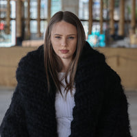 25-Strand Mohair Cardigan with Oversized Collar and Honeycomb Knit Coat T2206