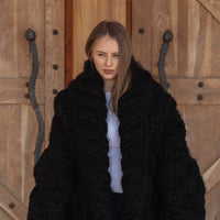25-Strand Mohair Cardigan with Oversized Collar and Honeycomb Knit Coat T2206