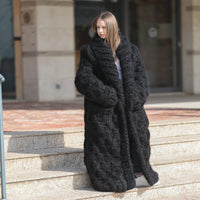 25-Strand Mohair Cardigan with Oversized Collar and Honeycomb Knit Coat T2206
