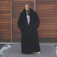 25-Strand Mohair Cardigan with Oversized Collar and Honeycomb Knit Coat T2206