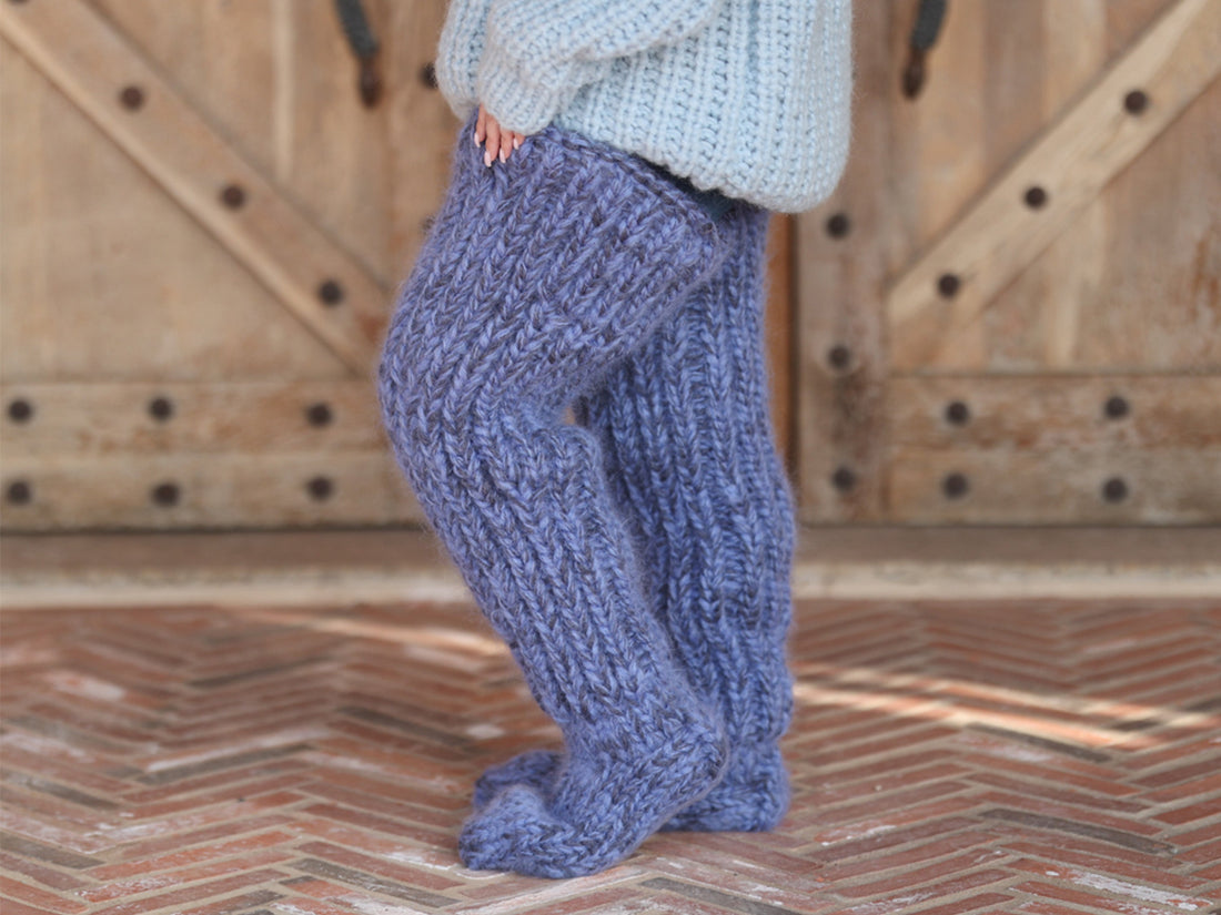 Long Chunky Knit Socks, Over Knee Mohair Wool Leg Warmers   T2204