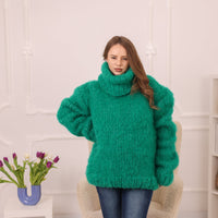 Chunky Red Alpaca Sweater, 20-Strand Hand Knitted Turtleneck, Fluffy Warm Winter Pullover T1832 (Copy)