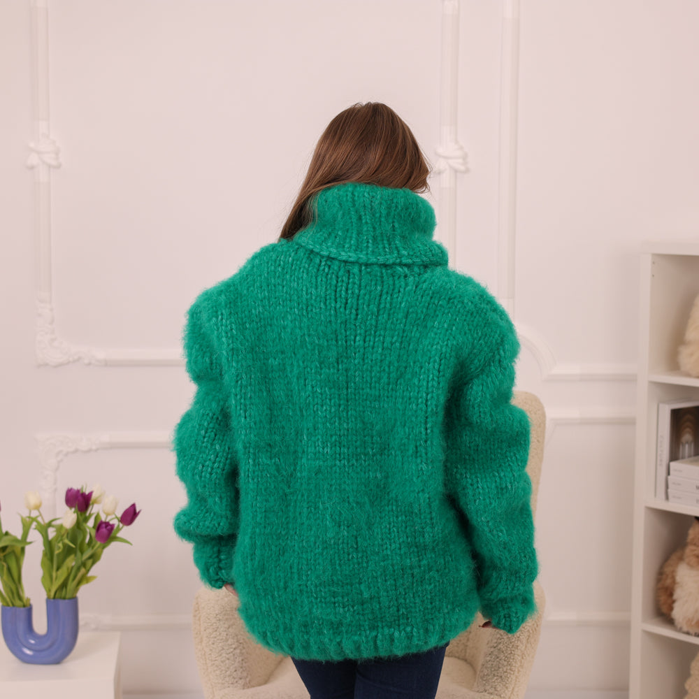 One available in size 5XL, Chunky Red Alpaca Sweater, 20-Strand Hand Knitted Turtleneck, Fluffy Warm Winter Pullover T1832 (Copy)