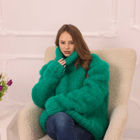Chunky Red Alpaca Sweater, 20-Strand Hand Knitted Turtleneck, Fluffy Warm Winter Pullover T1832 (Copy)