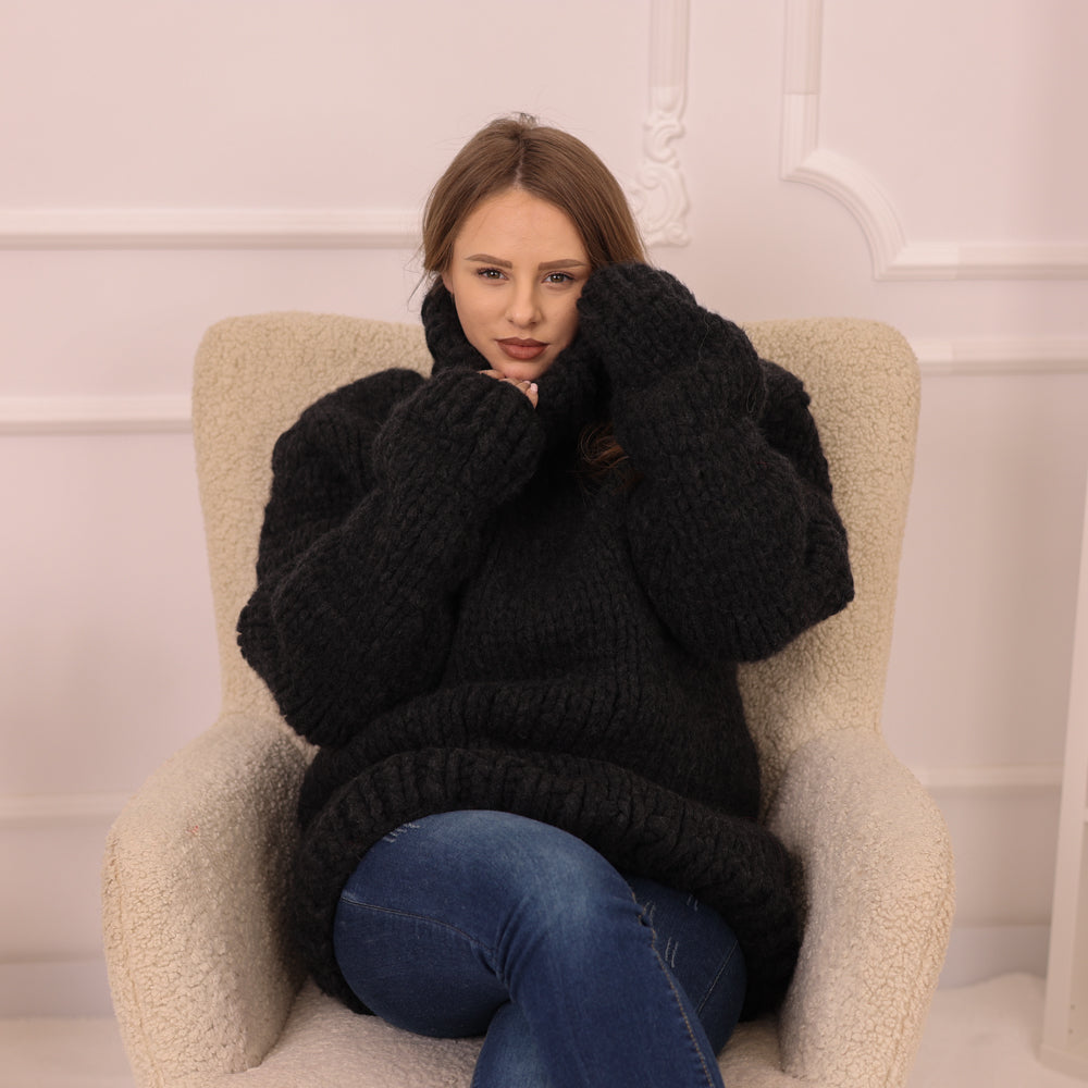 40 strand Yak Merino Sweater, Extra Chunky Knit, Hand Knitted Heavy Pullover T2231