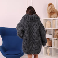25 Strand Mohair Cardigan Coat, Extra Chunky Zip Sweater, Oversized Heavy Knit Jacket T2238