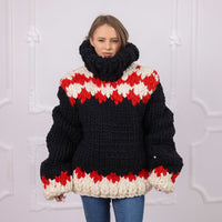 Extra Chunky Icelandic Wool Sweater, Hand Knitted Pullover, Thick Turtleneck Knit T2093