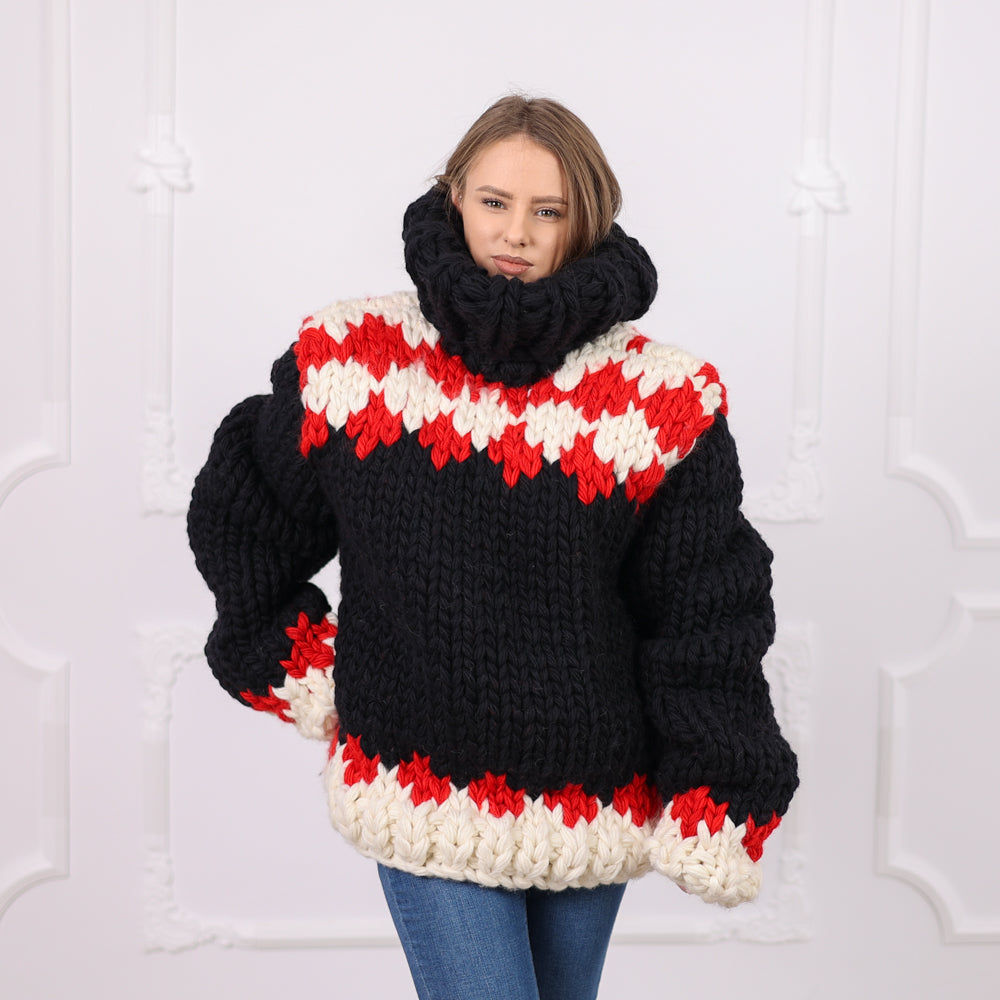 Extra Chunky Icelandic Wool Sweater, Hand Knitted Pullover, Thick Turtleneck Knit T2093