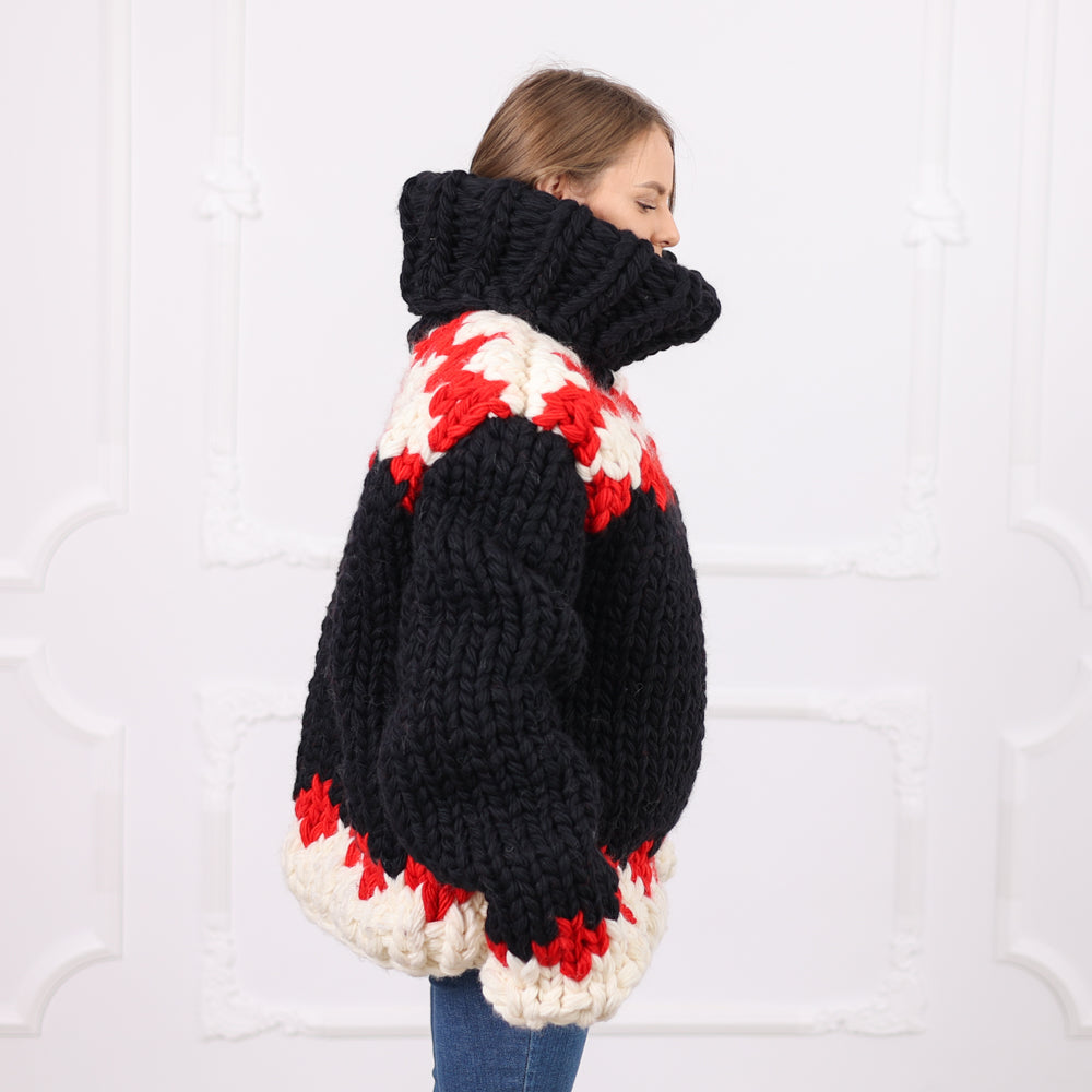 Extra Chunky Icelandic Wool Sweater, Hand Knitted Pullover, Thick Turtleneck Knit T2093