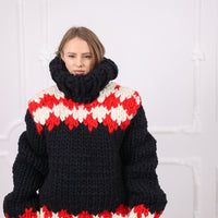 Extra Chunky Icelandic Wool Sweater, Hand Knitted Pullover, Thick Turtleneck Knit T2093