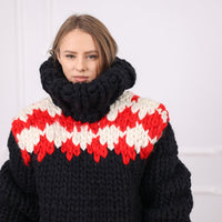 Extra Chunky Icelandic Wool Sweater, Hand Knitted Pullover, Thick Turtleneck Knit T2093