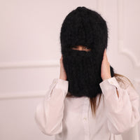 Extra Chunky Black Mohair Balaclava with Full Face Coverage , 30 strands of yarnn T2095