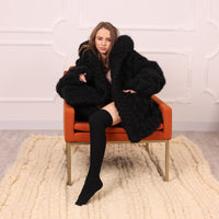 Chunky Black Mohair Cardigan – Hand Knitted Oversized Sweater T2113