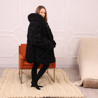 Chunky Black Mohair Cardigan – Hand Knitted Oversized Sweater T2113