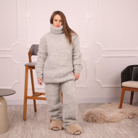 Kid Mohair Sweater and Pants Set, Fluffy Knit, Oversized Loungewear T2135