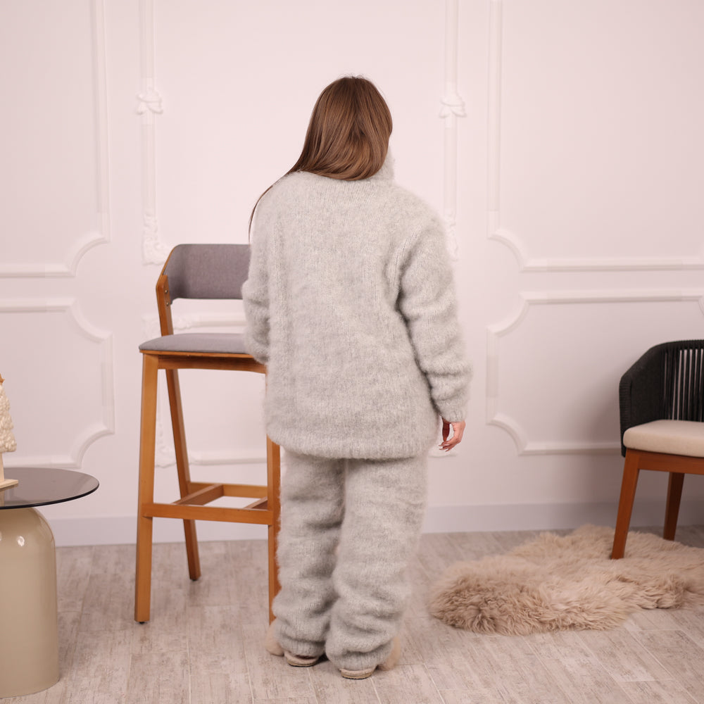 Kid Mohair Sweater and Pants Set, Fluffy Knit, Oversized Loungewear T2135